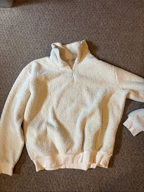 Zara Cream Sherpa Half-Zip Pullover Sweater